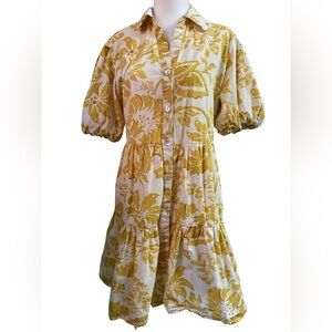 Jessica Simpson Yellow Floral Mini Dress Size L Button Flaw No Belt